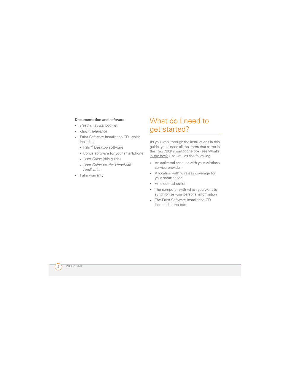 Documentation and software, What do i need to get started | Palm 700P User Manual | Page 8 / 286