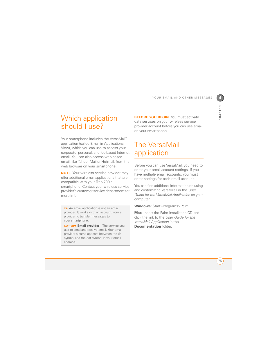 Which application should i use, The versamail application | Palm 700P User Manual | Page 81 / 286