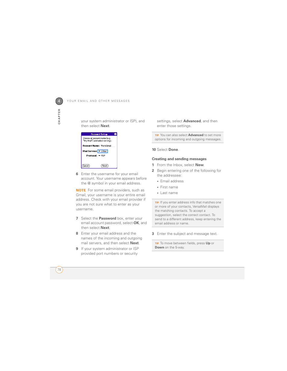 Creating and sending messages | Palm 700P User Manual | Page 84 / 286