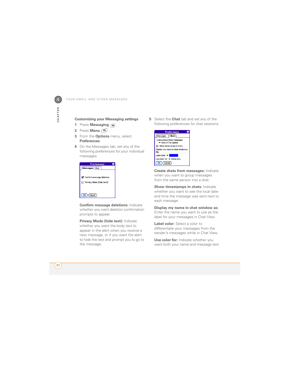 Customizing your messaging settings | Palm 700P User Manual | Page 98 / 286