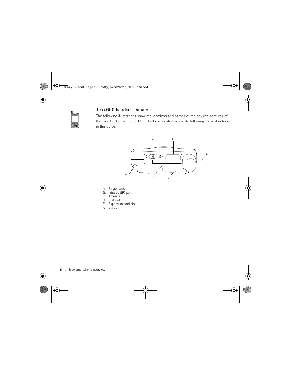 Treo 650 handset features | Palm TREOTM 650 User Manual | Page 10 / 208