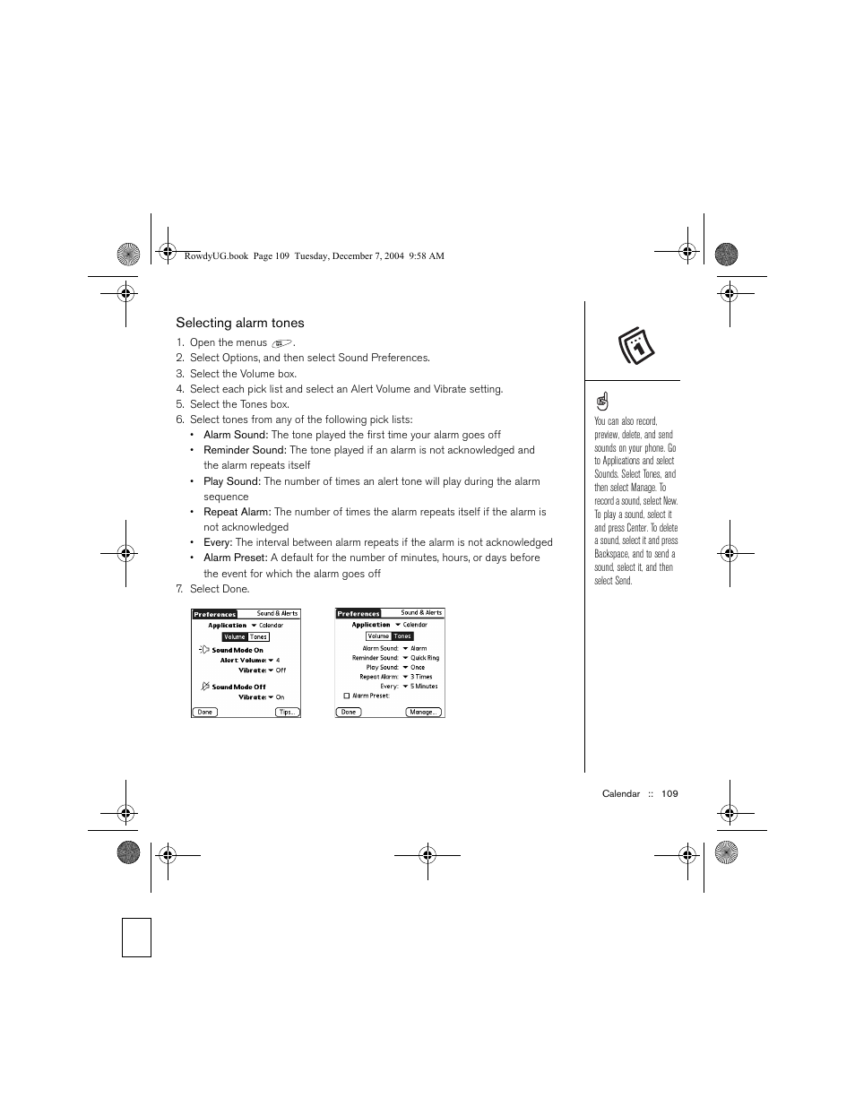 Selecting alarm tones | Palm TREOTM 650 User Manual | Page 111 / 208