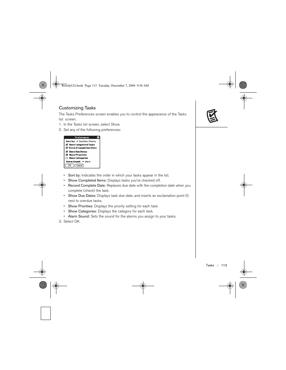 Customizing tasks | Palm TREOTM 650 User Manual | Page 115 / 208