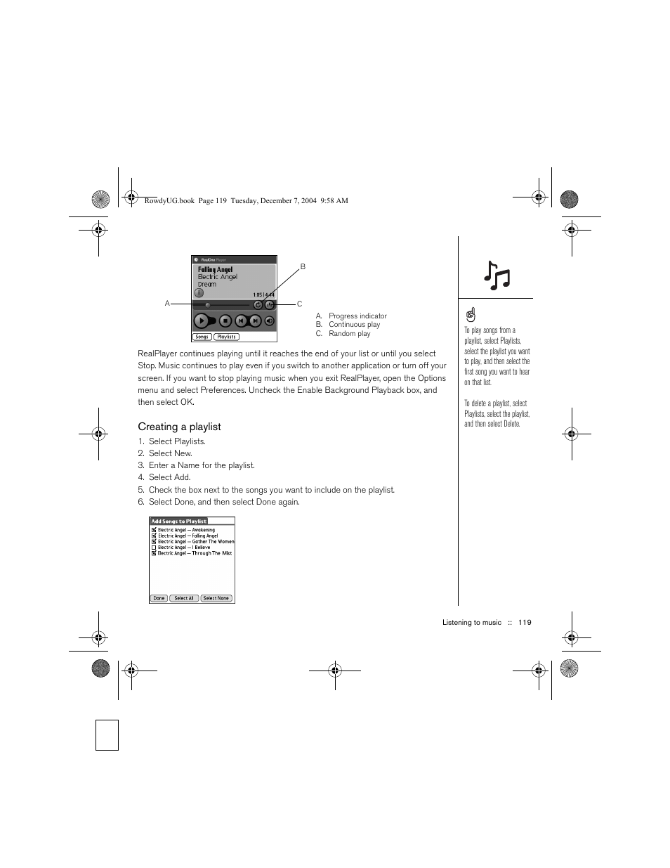 Creating a playlist | Palm TREOTM 650 User Manual | Page 121 / 208