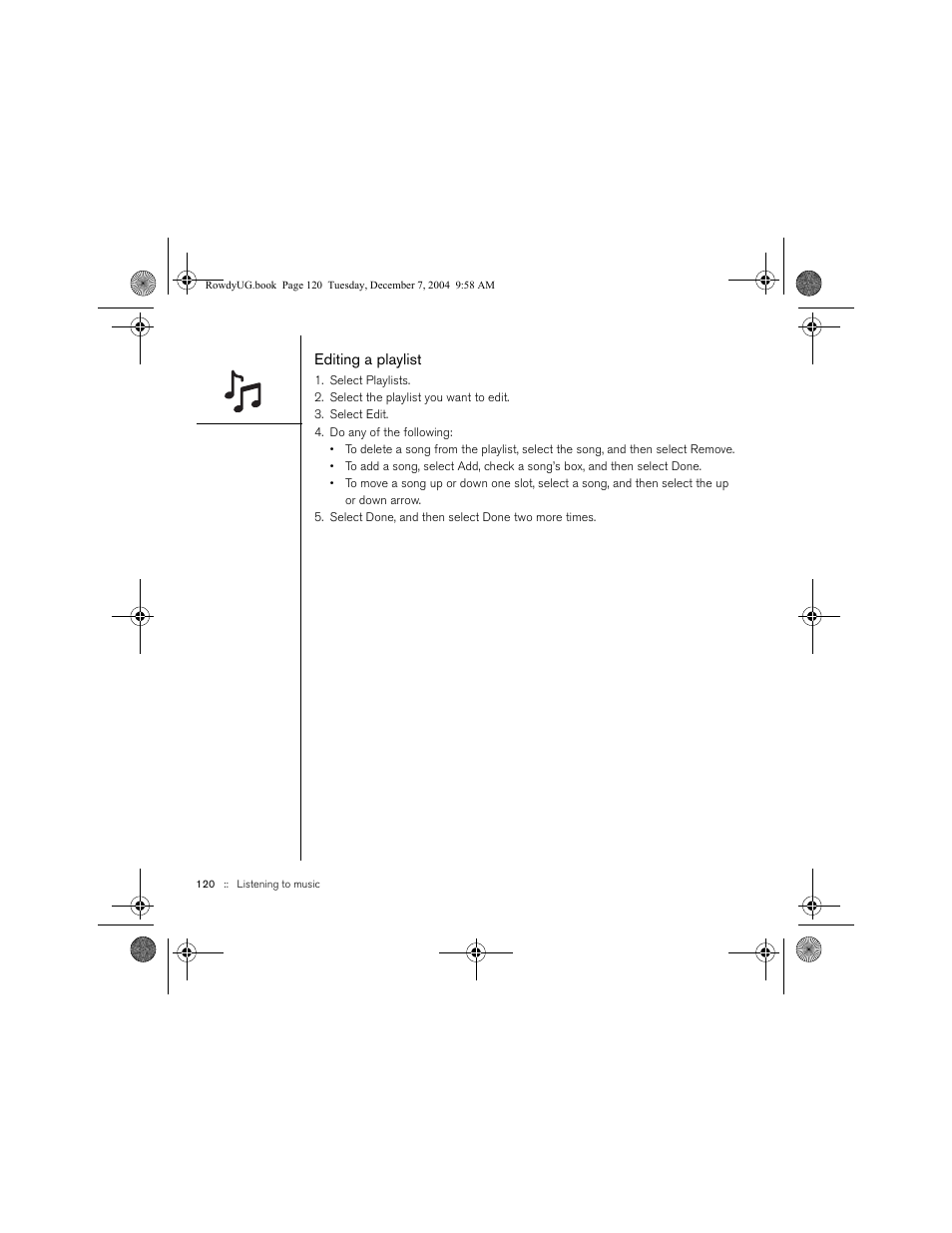 Editing a playlist | Palm TREOTM 650 User Manual | Page 122 / 208