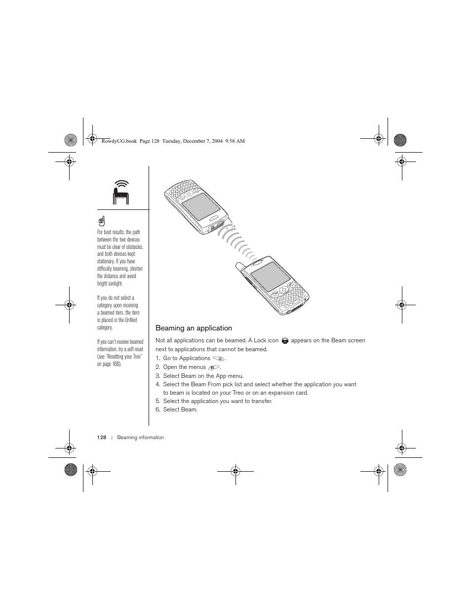 Beaming an application | Palm TREOTM 650 User Manual | Page 130 / 208