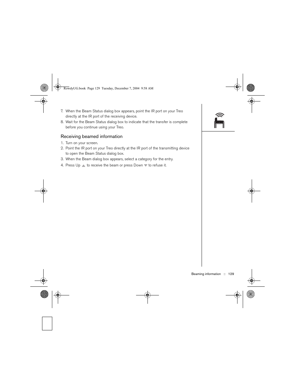 Receiving beamed information | Palm TREOTM 650 User Manual | Page 131 / 208