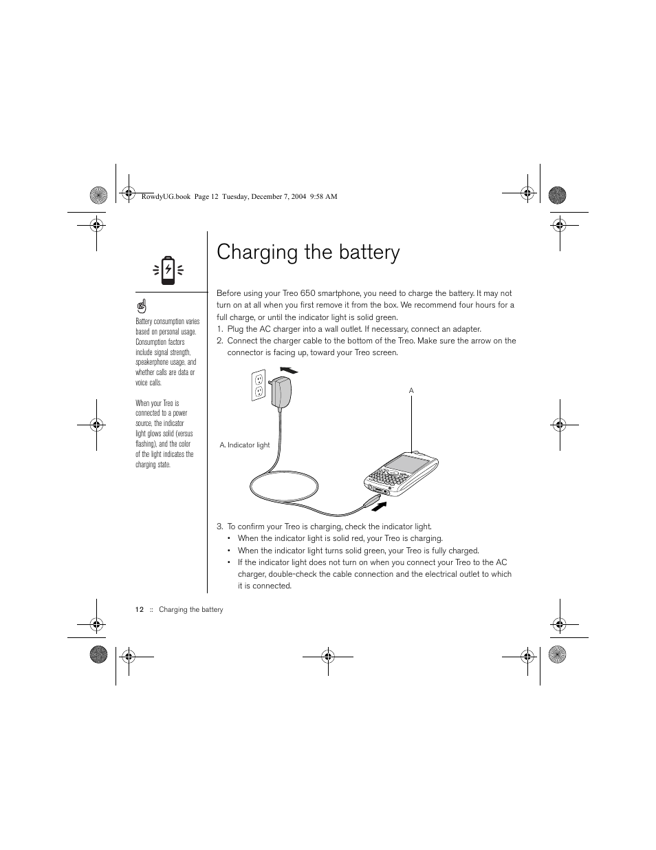 Charging the battery | Palm TREOTM 650 User Manual | Page 14 / 208