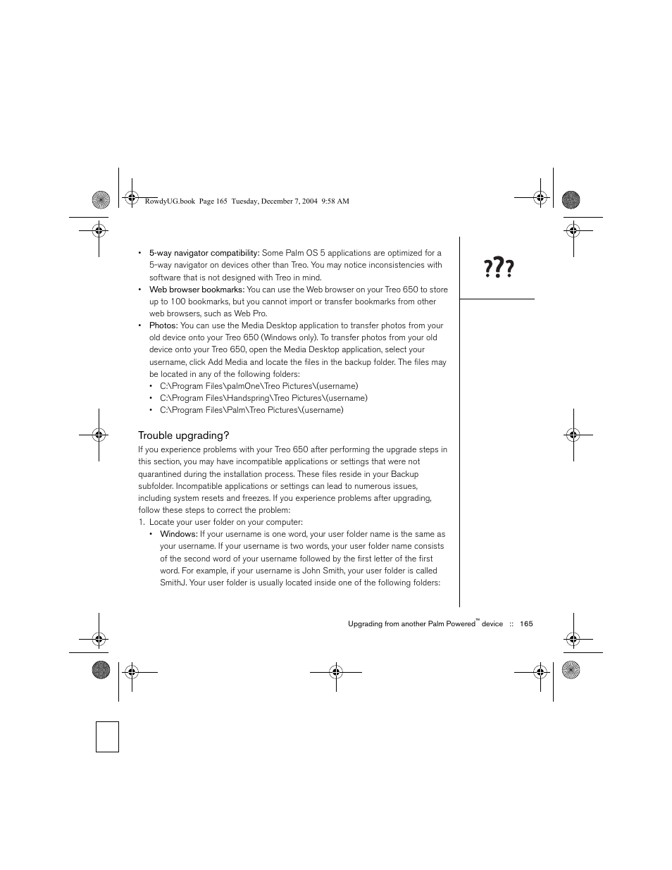Trouble upgrading | Palm TREOTM 650 User Manual | Page 167 / 208
