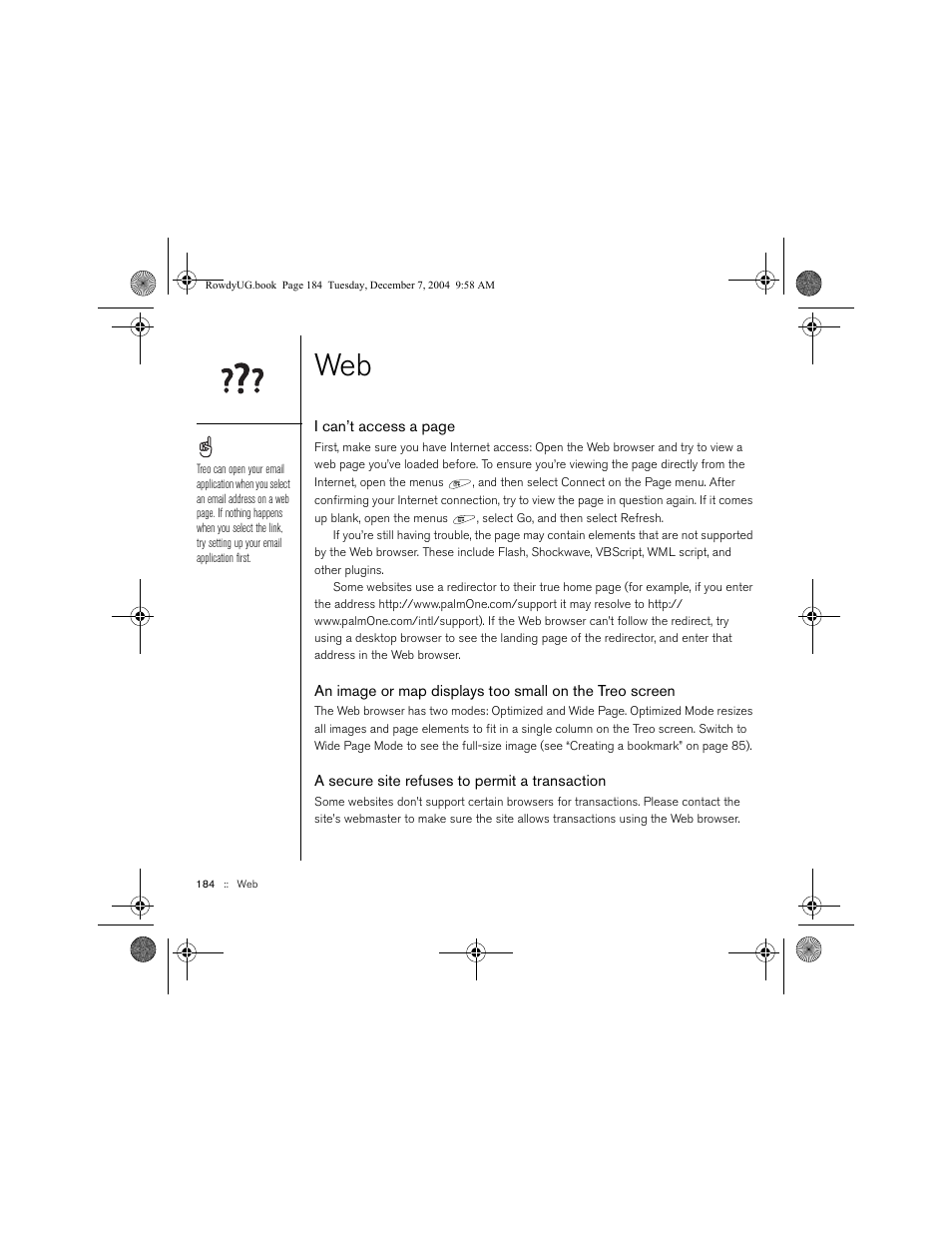 A secure site refuses to permit a transaction | Palm TREOTM 650 User Manual | Page 186 / 208