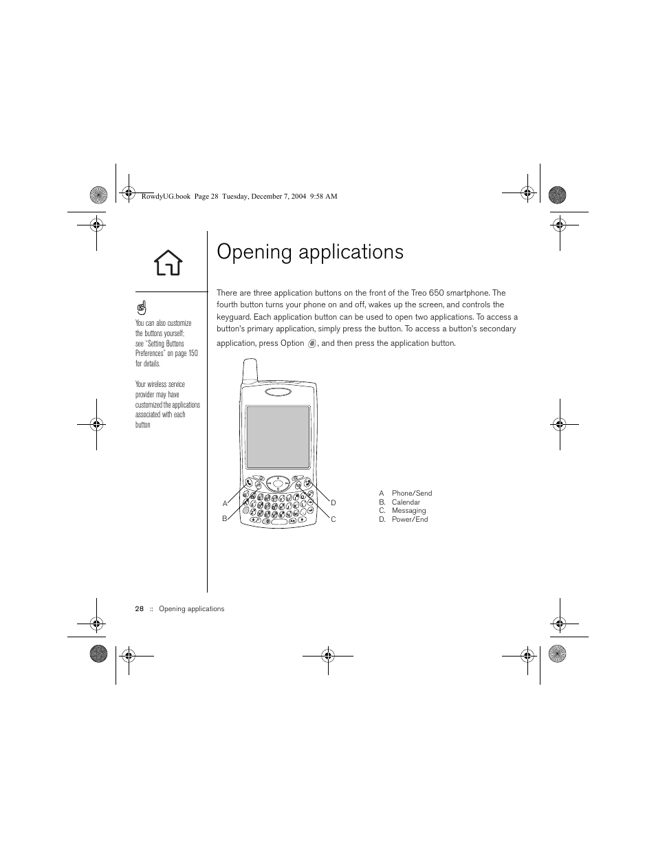 Opening applications | Palm TREOTM 650 User Manual | Page 30 / 208