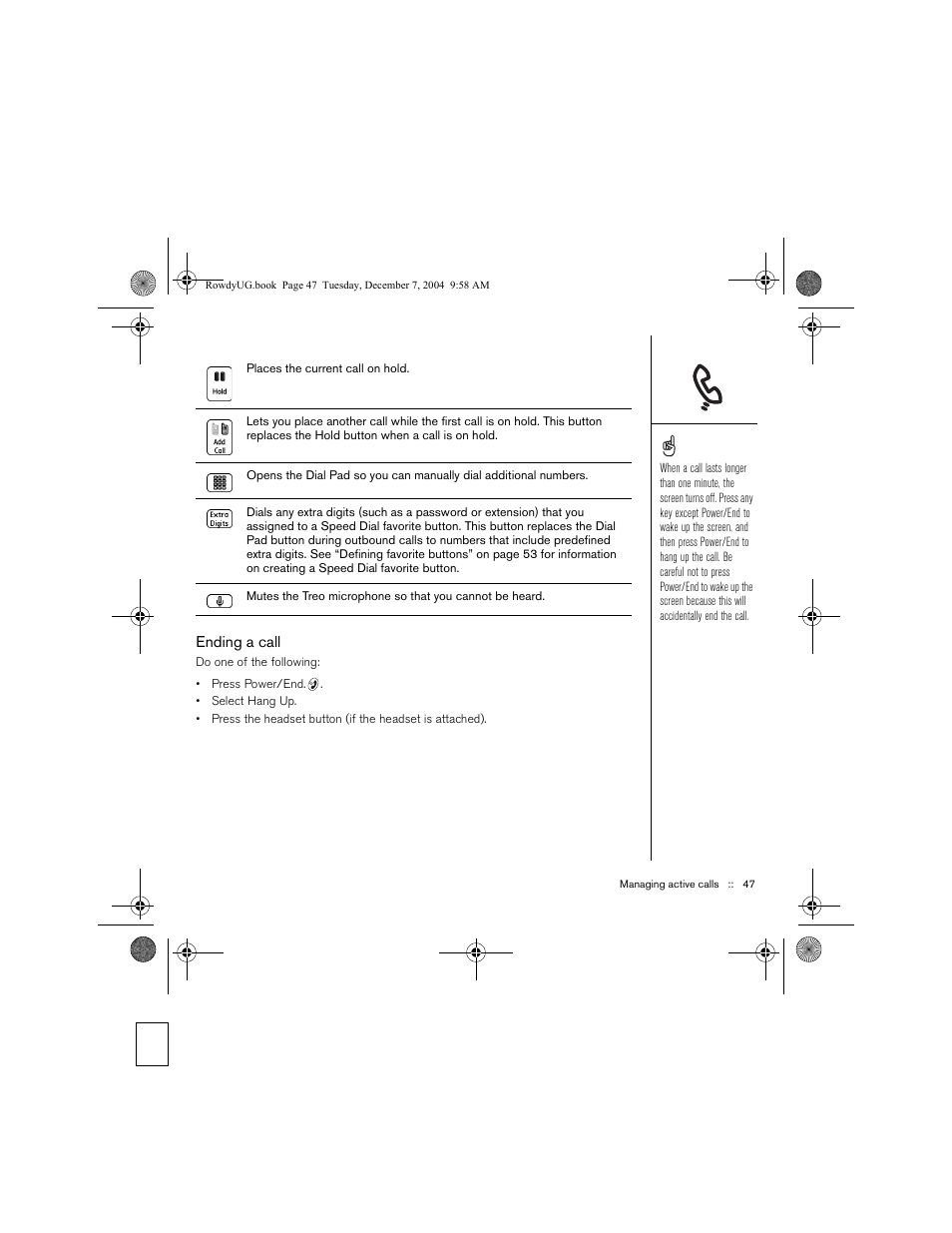Ending a call | Palm TREOTM 650 User Manual | Page 49 / 208