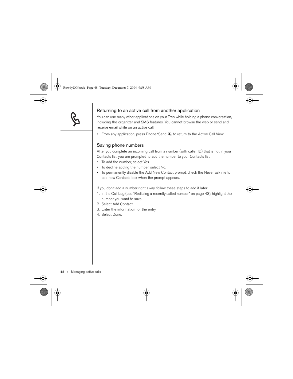 Saving phone numbers | Palm TREOTM 650 User Manual | Page 50 / 208