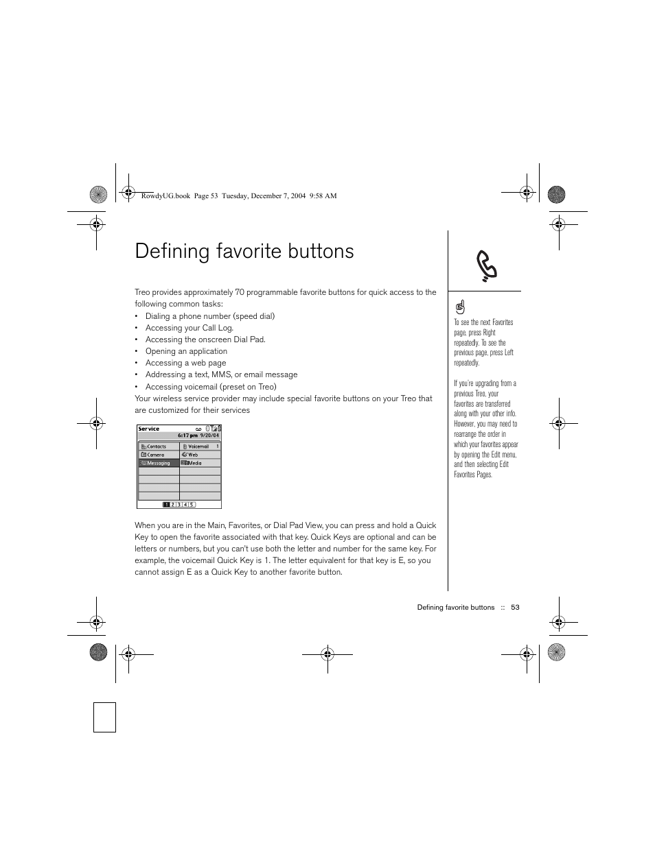 Defining favorite buttons | Palm TREOTM 650 User Manual | Page 55 / 208