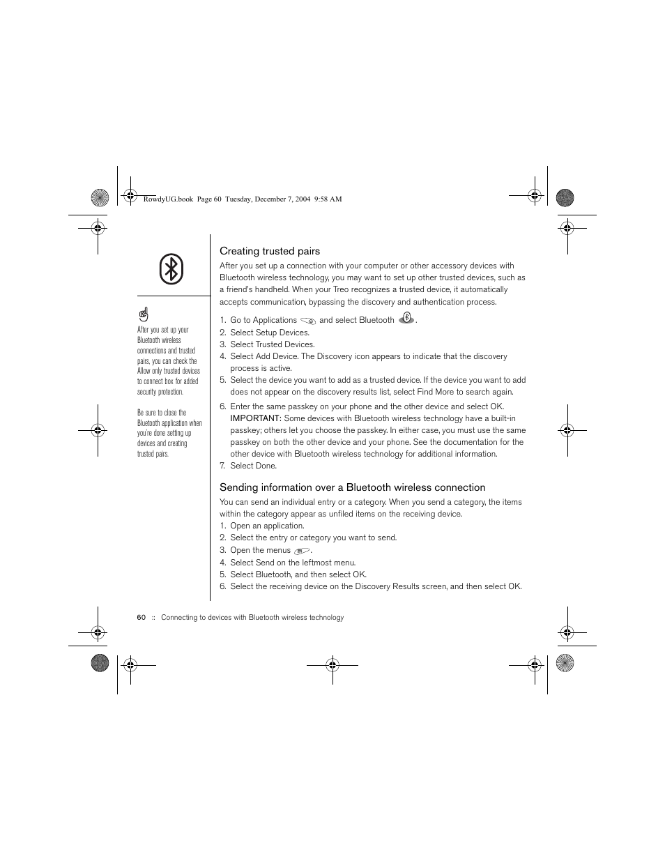 Creating trusted pairs | Palm TREOTM 650 User Manual | Page 62 / 208