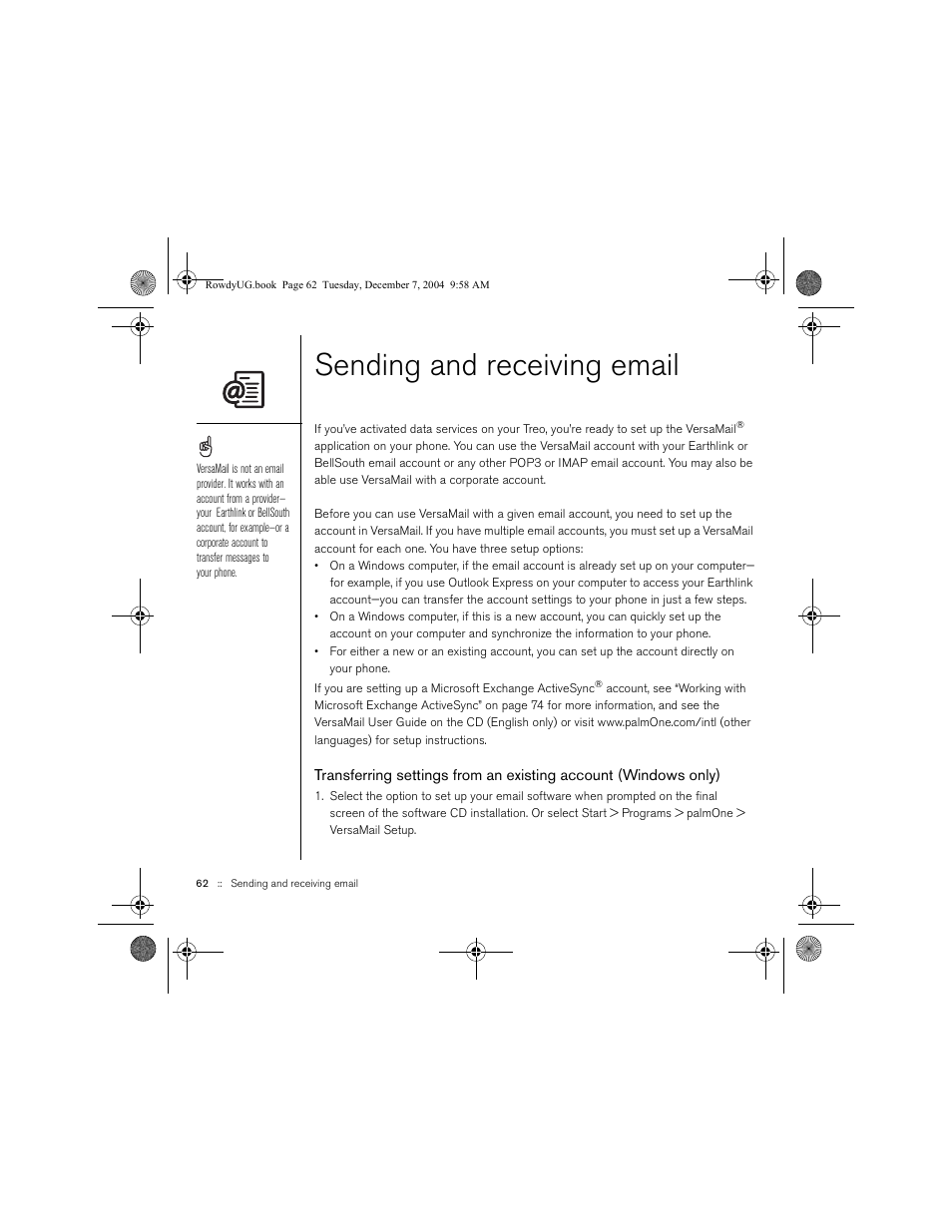 Sending and receiving email | Palm TREOTM 650 User Manual | Page 64 / 208