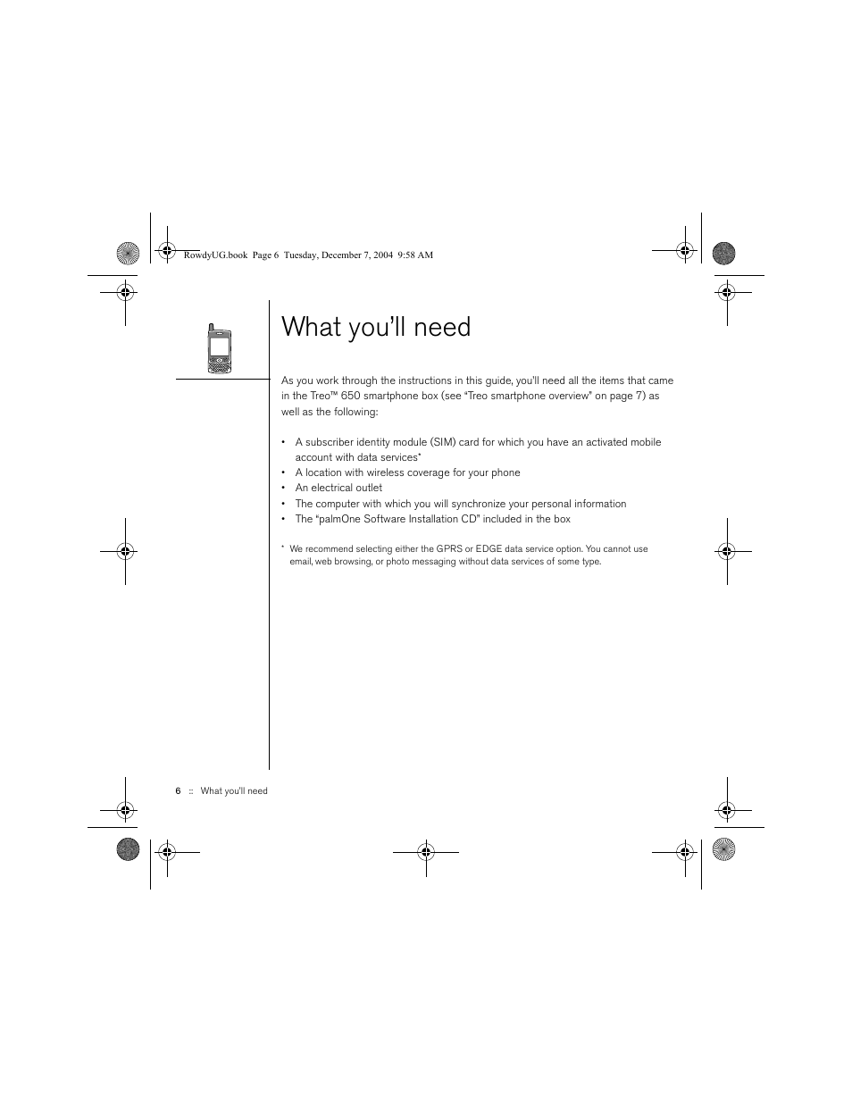 What you’ll need | Palm TREOTM 650 User Manual | Page 8 / 208