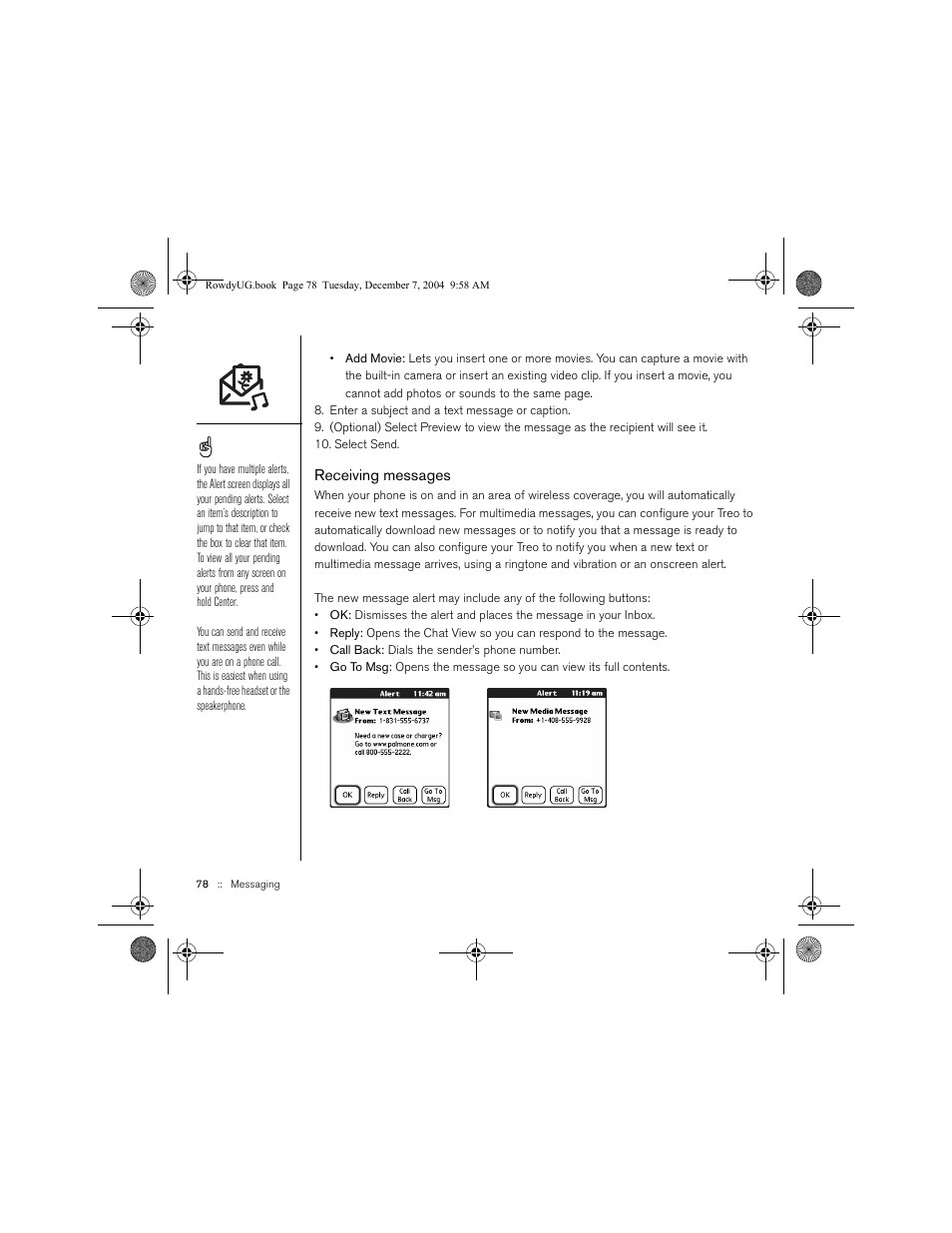 Receiving messages | Palm TREOTM 650 User Manual | Page 80 / 208