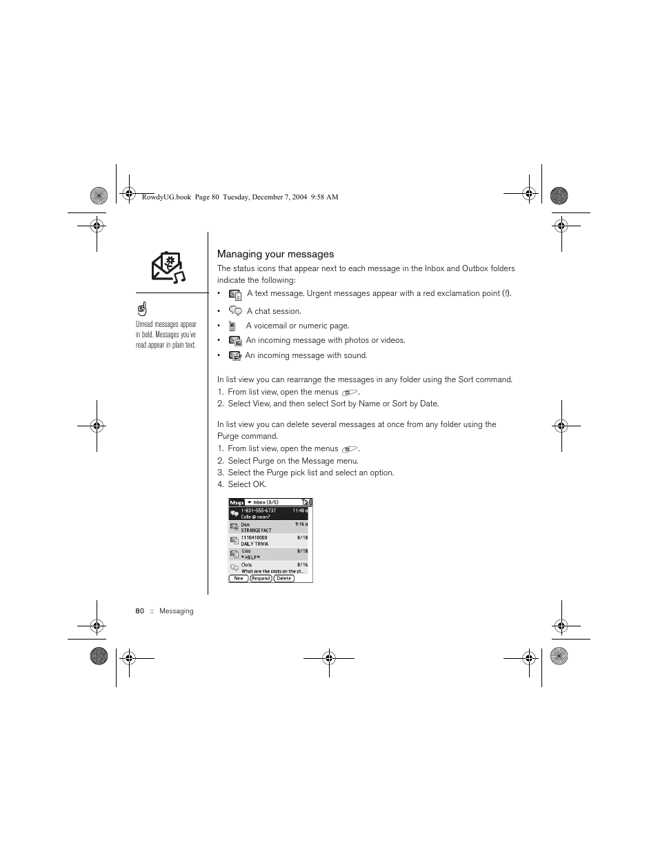 Managing your messages | Palm TREOTM 650 User Manual | Page 82 / 208