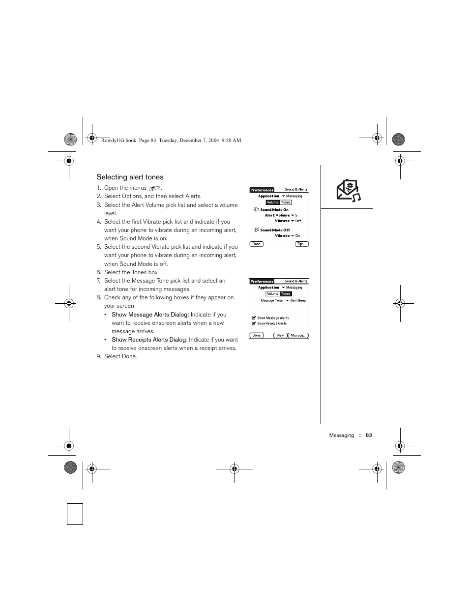 Selecting alert tones | Palm TREOTM 650 User Manual | Page 85 / 208