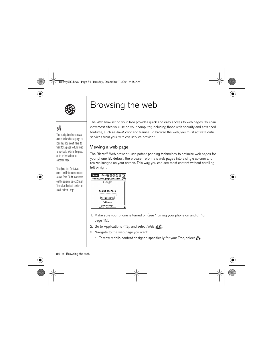 Browsing the web | Palm TREOTM 650 User Manual | Page 86 / 208