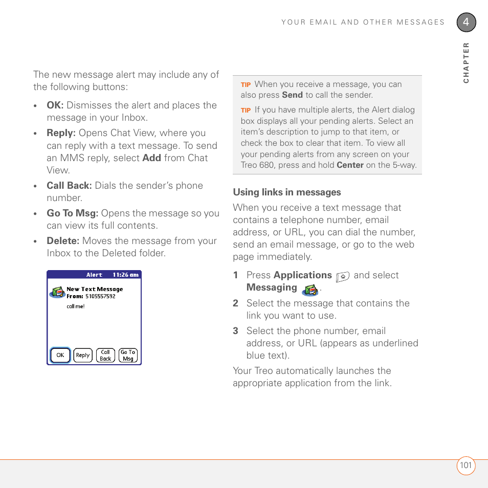 Using links in messages | Palm 680 User Manual | Page 107 / 312