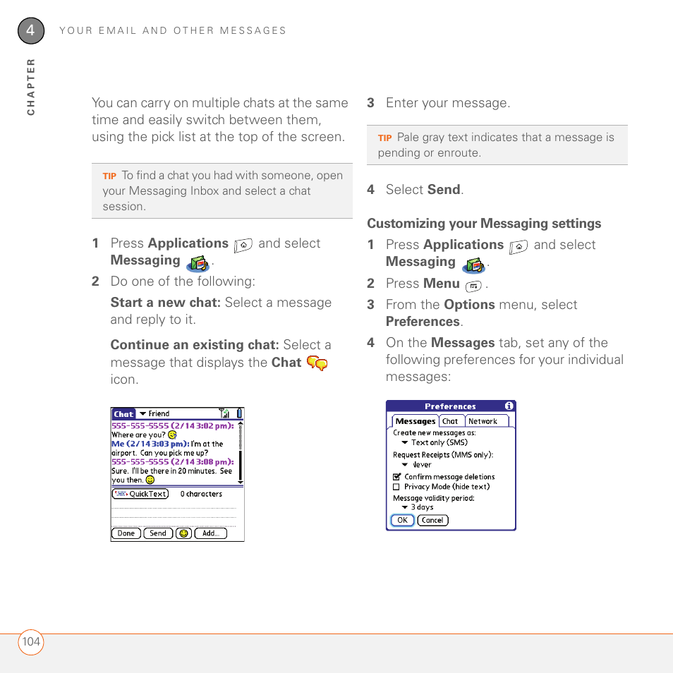 Customizing your messaging settings | Palm 680 User Manual | Page 110 / 312