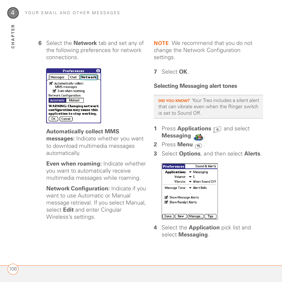 Selecting messaging alert tones | Palm 680 User Manual | Page 112 / 312