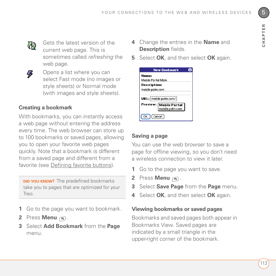 Creating a bookmark | Palm 680 User Manual | Page 119 / 312