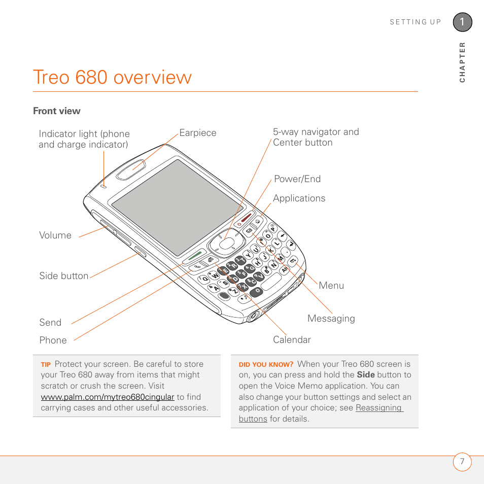 Treo 680 overview, Front view | Palm 680 User Manual | Page 13 / 312