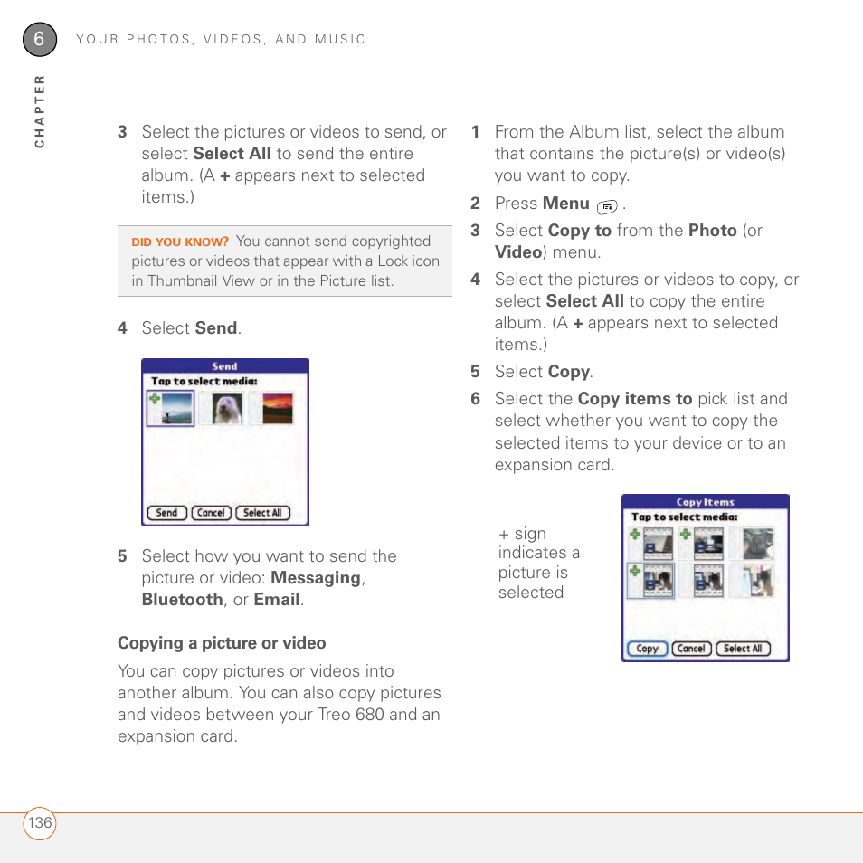 Copying a picture or video | Palm 680 User Manual | Page 142 / 312