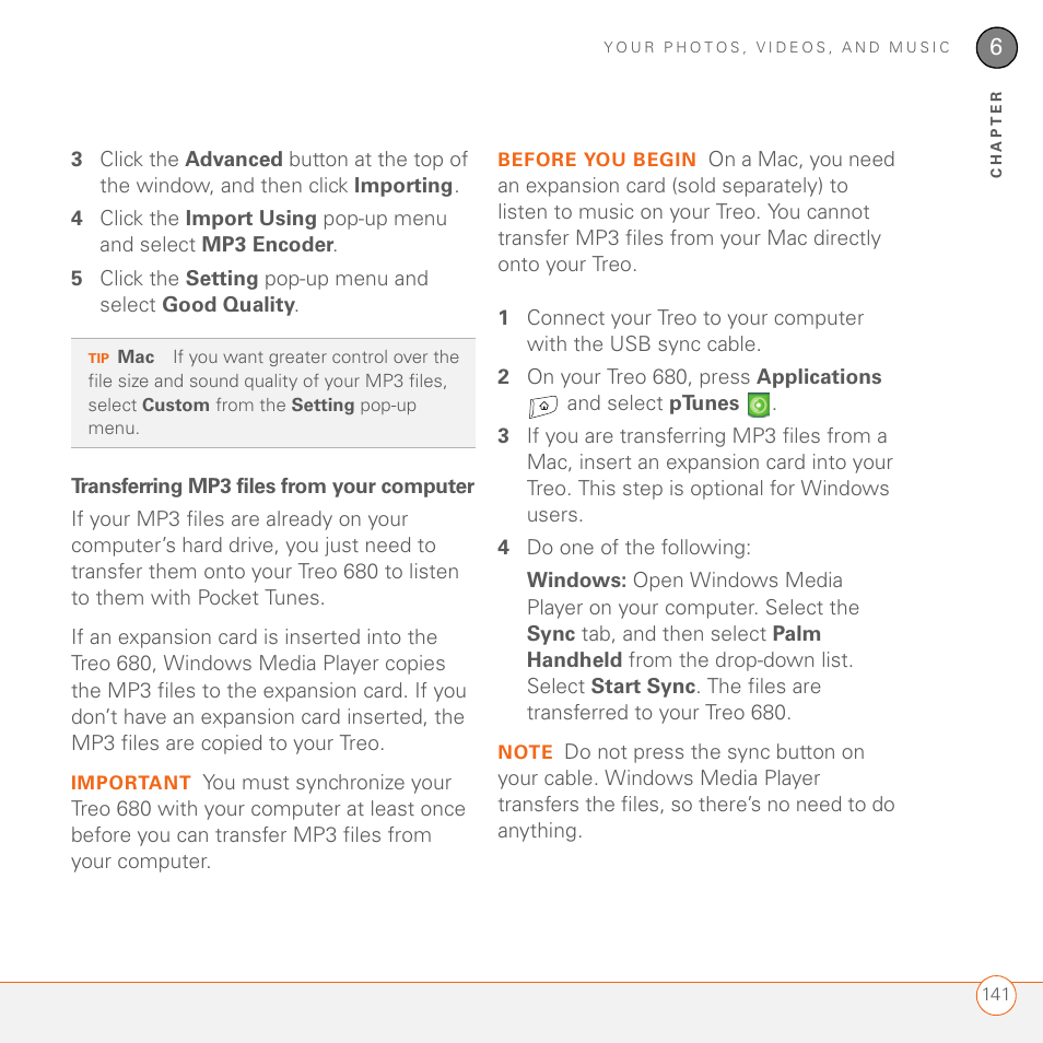 Transferring mp3 files from your computer | Palm 680 User Manual | Page 147 / 312