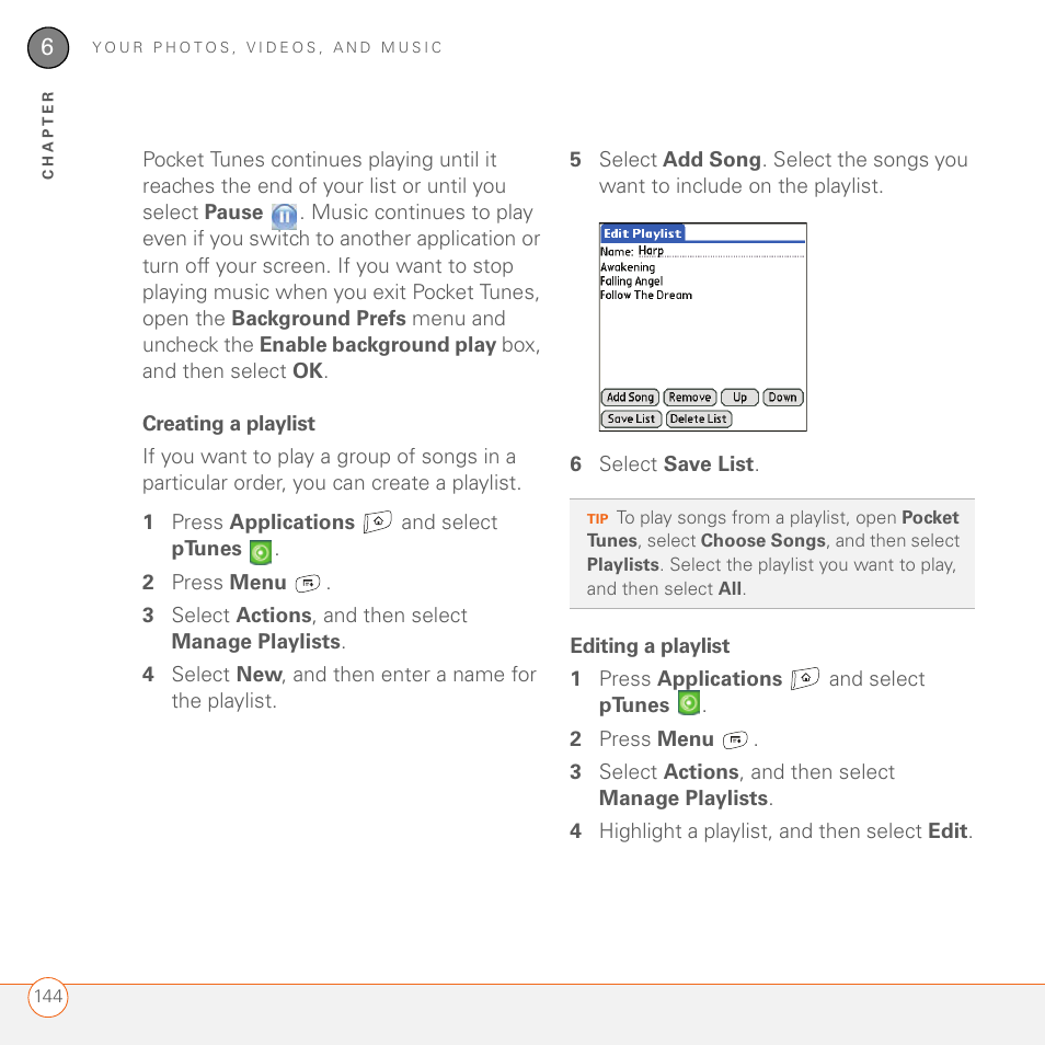 Creating a playlist, Editing a playlist | Palm 680 User Manual | Page 150 / 312