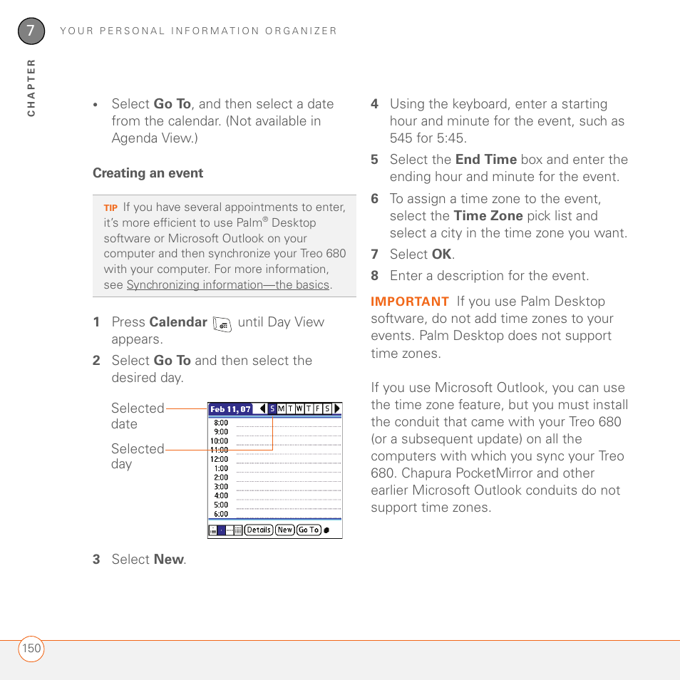 Creating an event | Palm 680 User Manual | Page 156 / 312