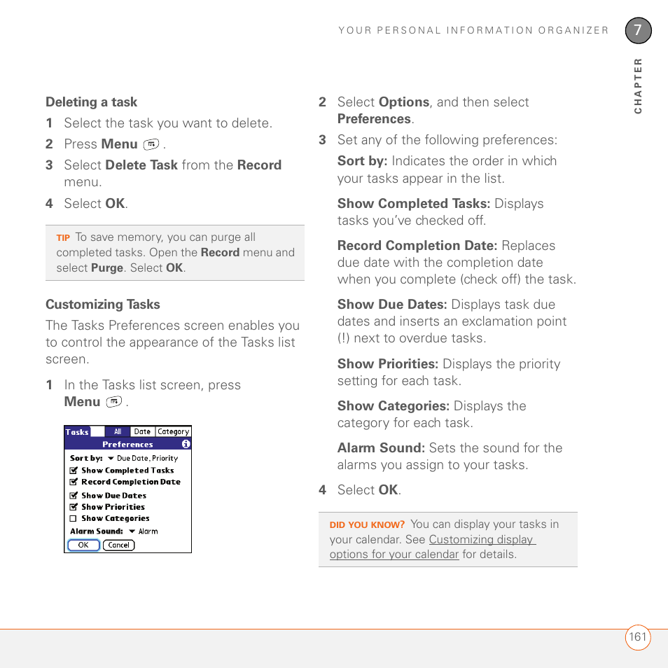 Deleting a task, Customizing tasks | Palm 680 User Manual | Page 167 / 312