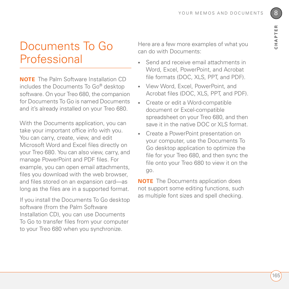 Documents to go professional | Palm 680 User Manual | Page 171 / 312