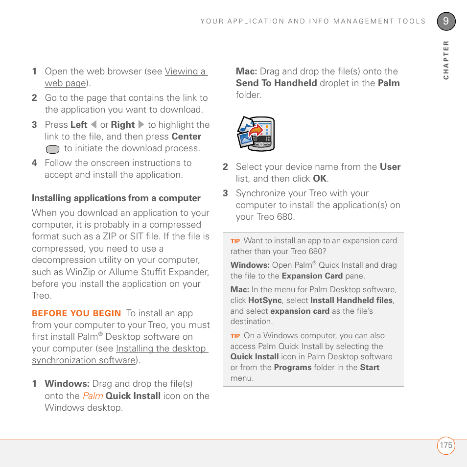 Installing applications from a computer | Palm 680 User Manual | Page 181 / 312