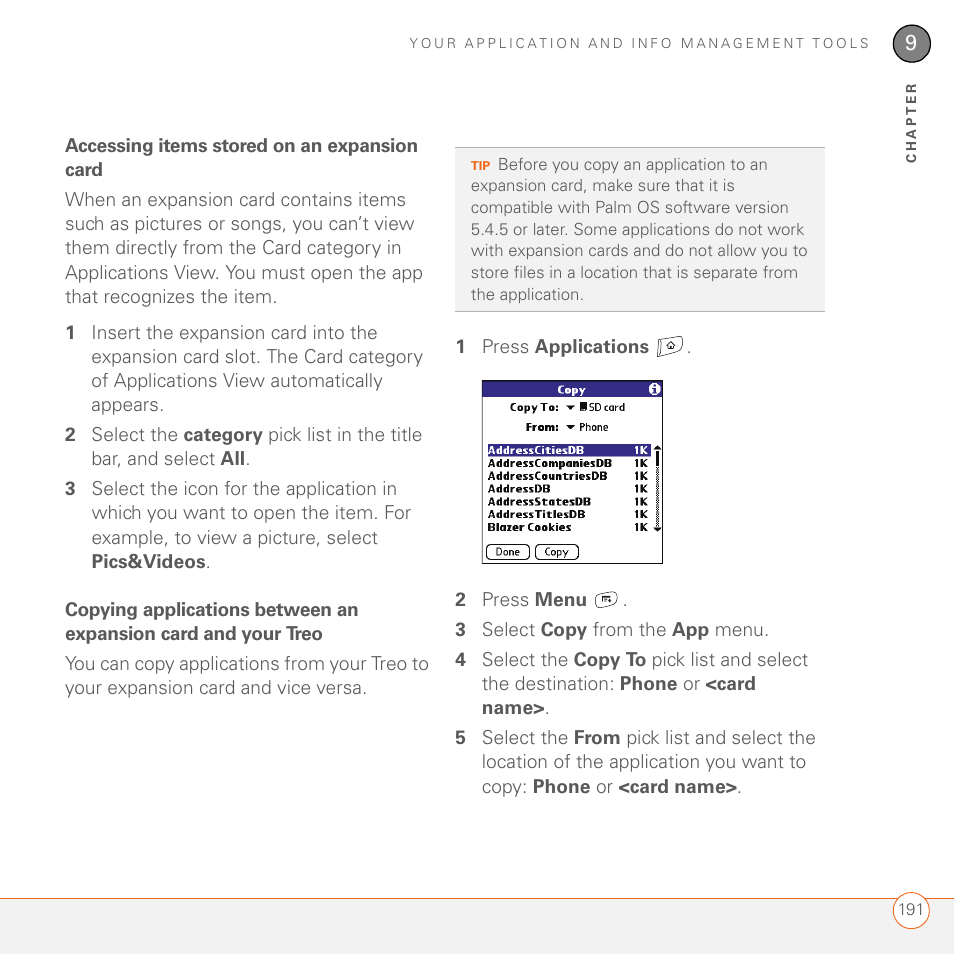 Accessing items stored on an expansion card | Palm 680 User Manual | Page 197 / 312