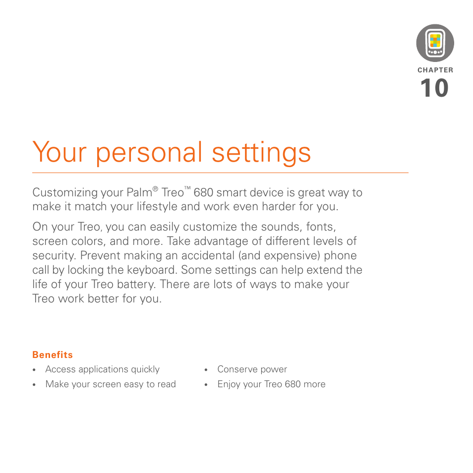 Your personal settings | Palm 680 User Manual | Page 201 / 312