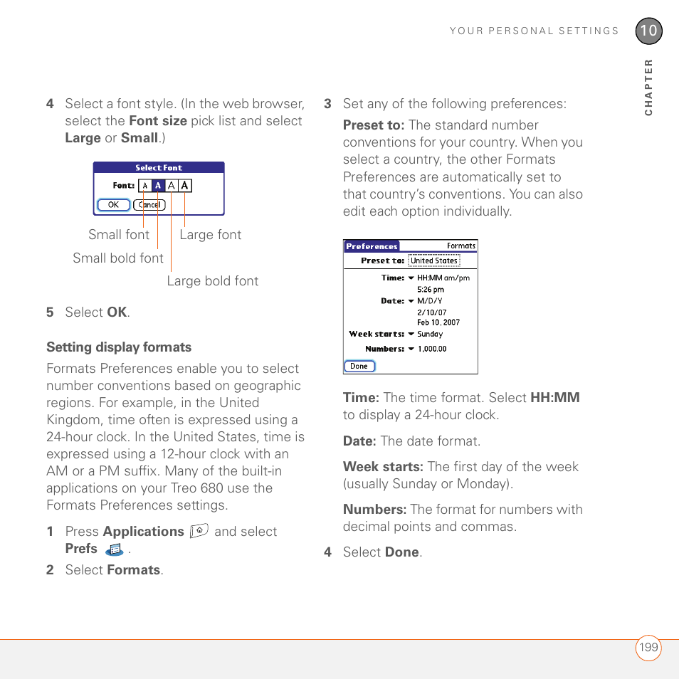 Setting display formats | Palm 680 User Manual | Page 205 / 312