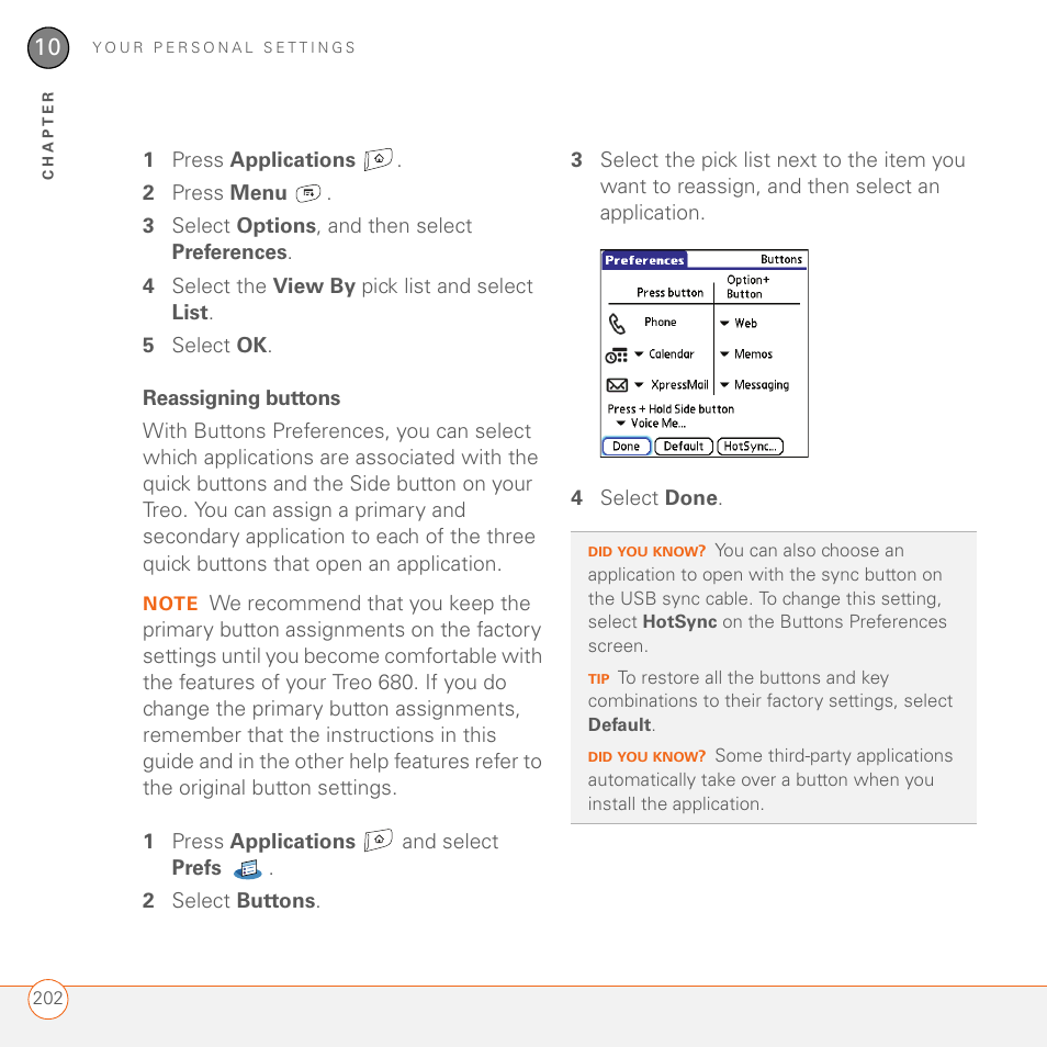 Reassigning buttons | Palm 680 User Manual | Page 208 / 312