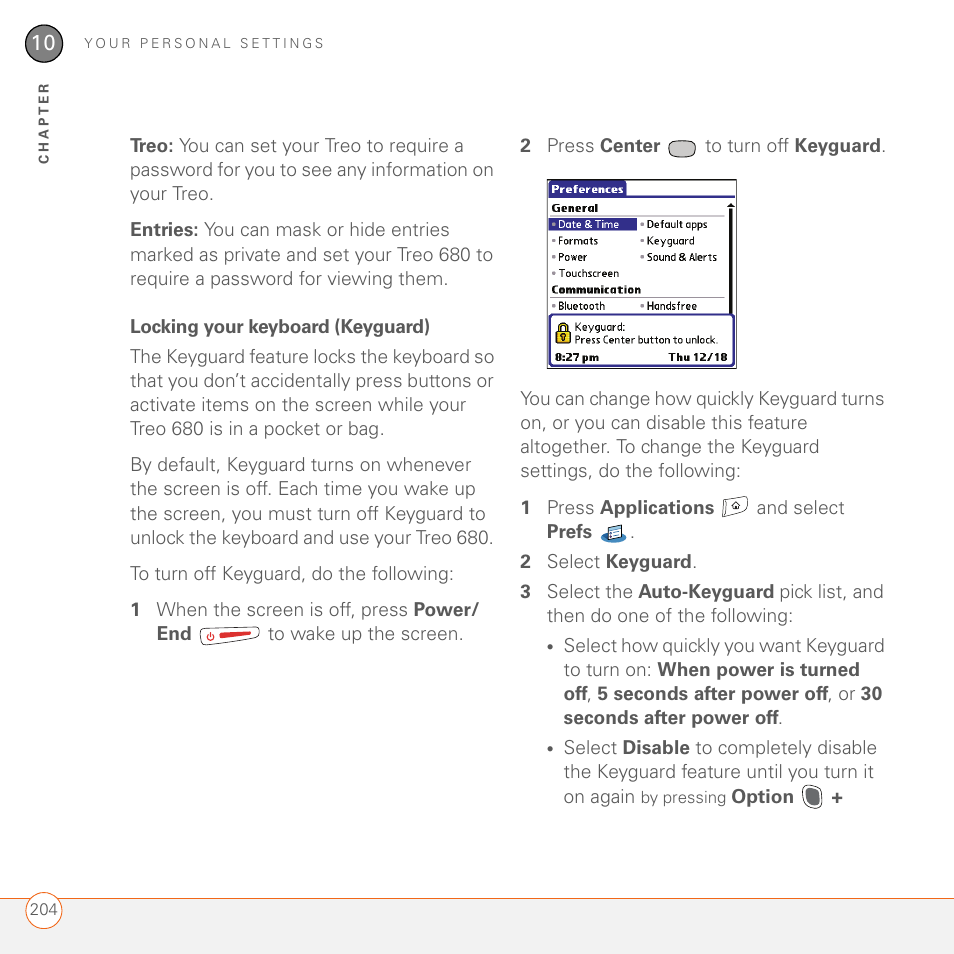 Locking your keyboard (keyguard) | Palm 680 User Manual | Page 210 / 312