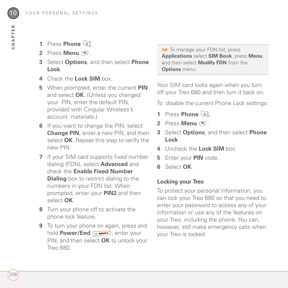 Locking your treo | Palm 680 User Manual | Page 212 / 312