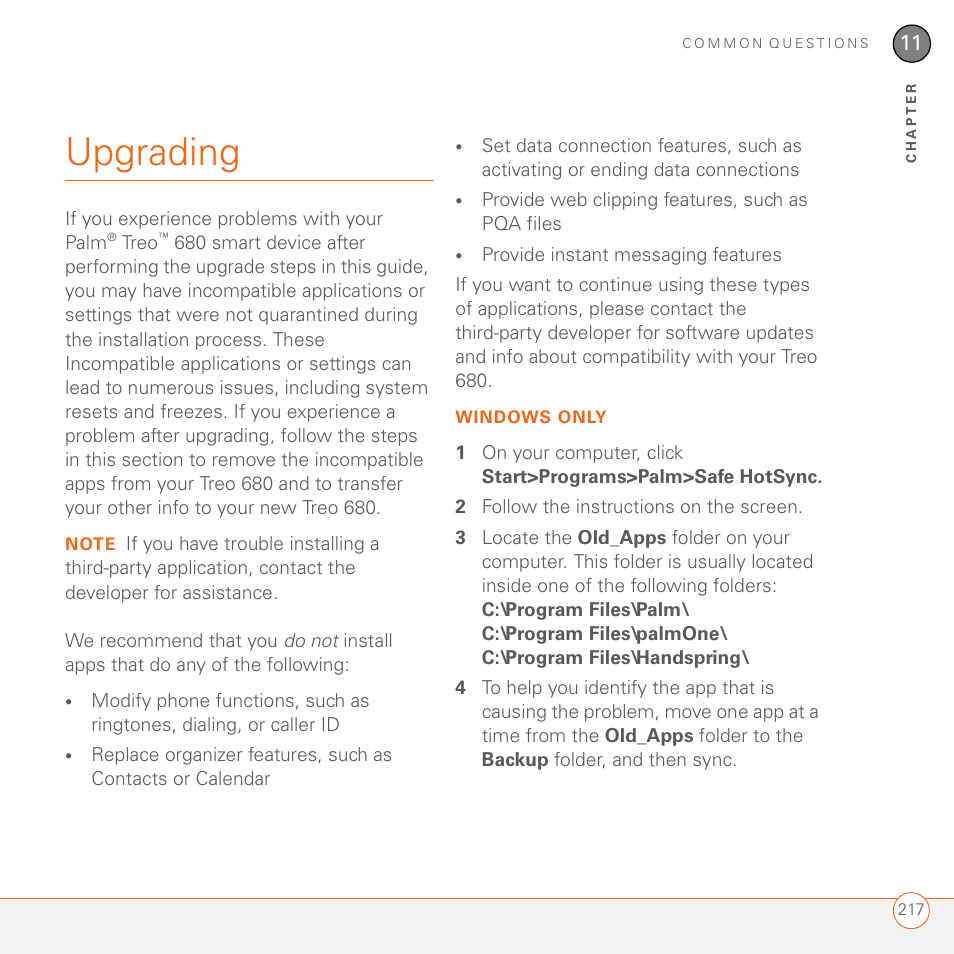 Upgrading | Palm 680 User Manual | Page 223 / 312