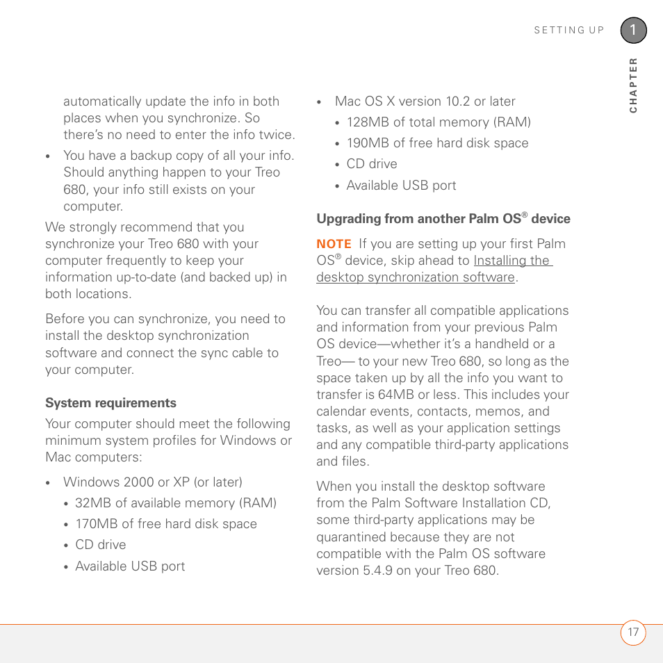 System requirements, Upgrading from another palm os® device | Palm 680 User Manual | Page 23 / 312