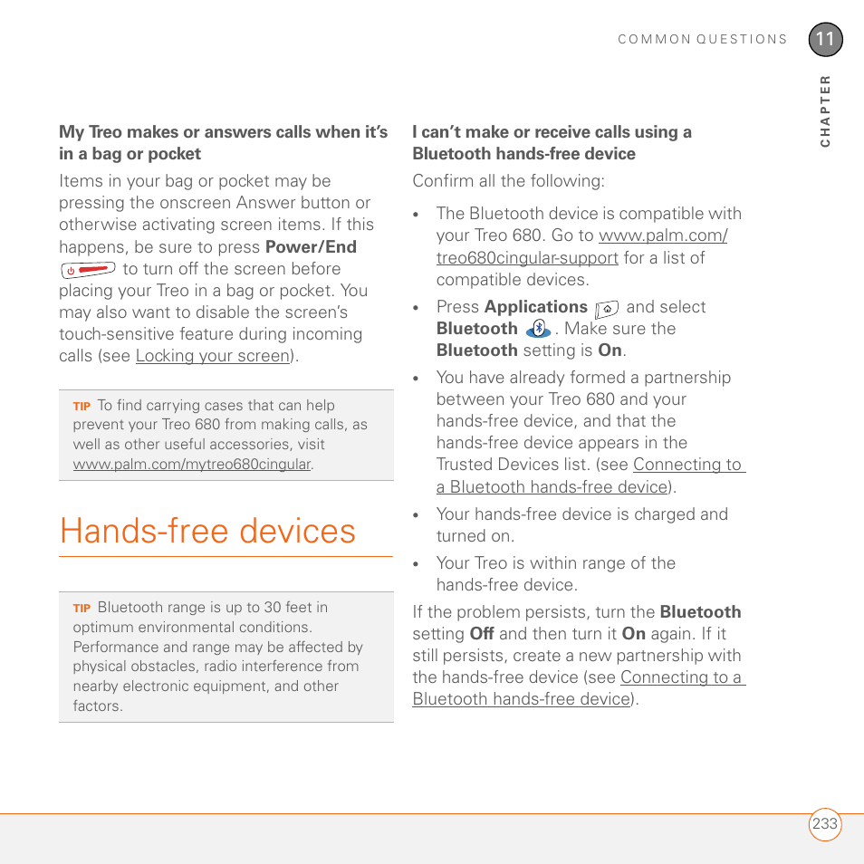 Hands-free devices | Palm 680 User Manual | Page 239 / 312