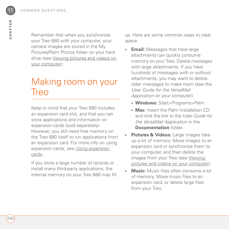 Making room on your treo | Palm 680 User Manual | Page 246 / 312