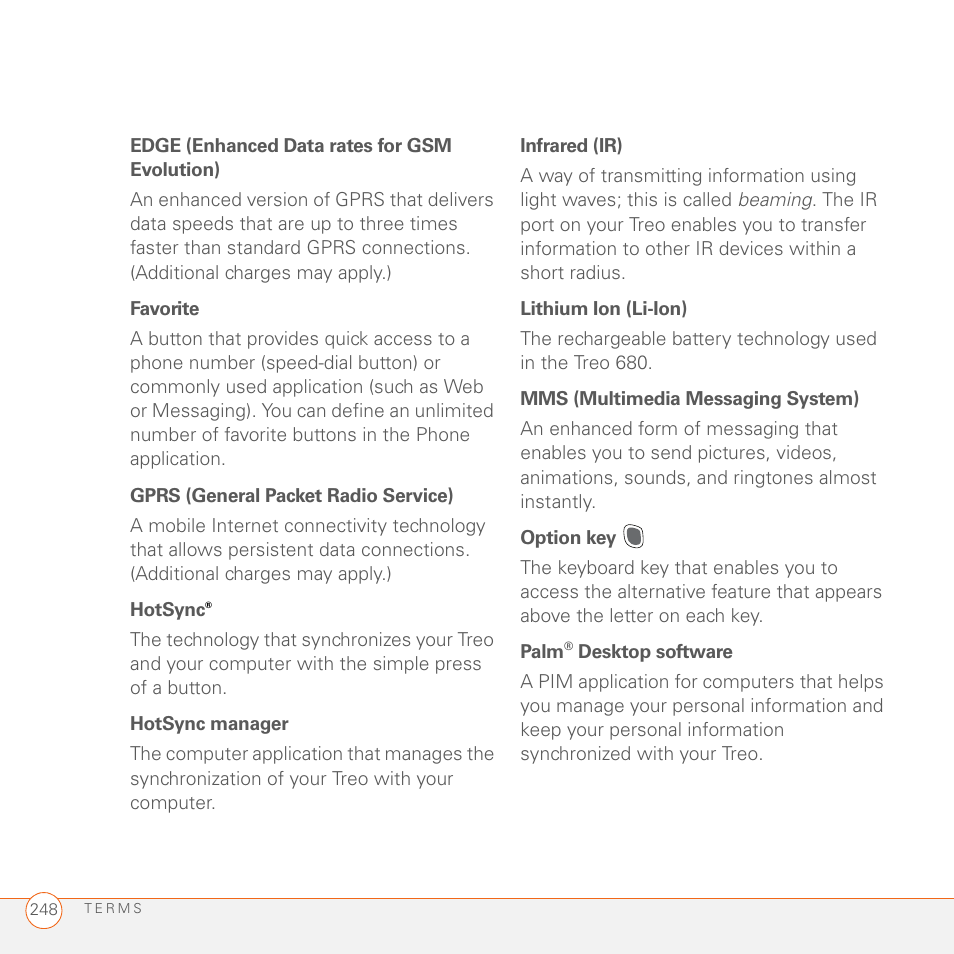 Palm 680 User Manual | Page 254 / 312