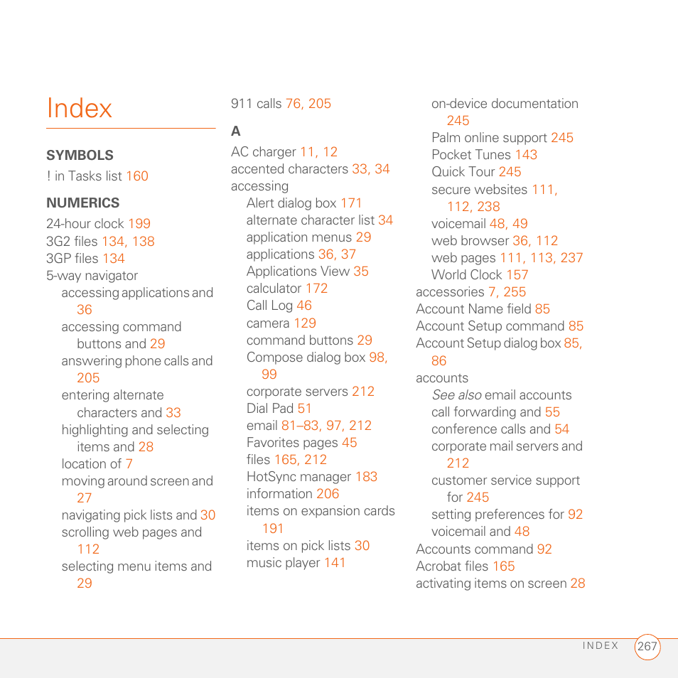 Index, Symbols, Numerics | Palm 680 User Manual | Page 273 / 312