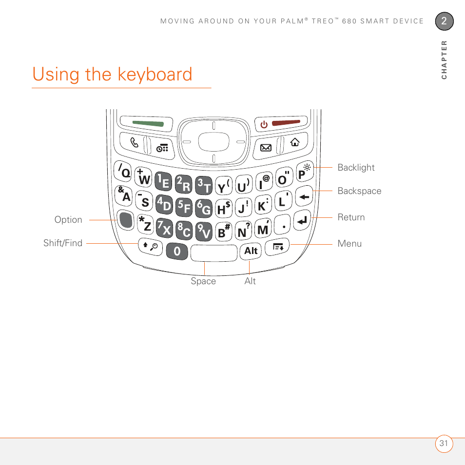 Using the keyboard | Palm 680 User Manual | Page 37 / 312